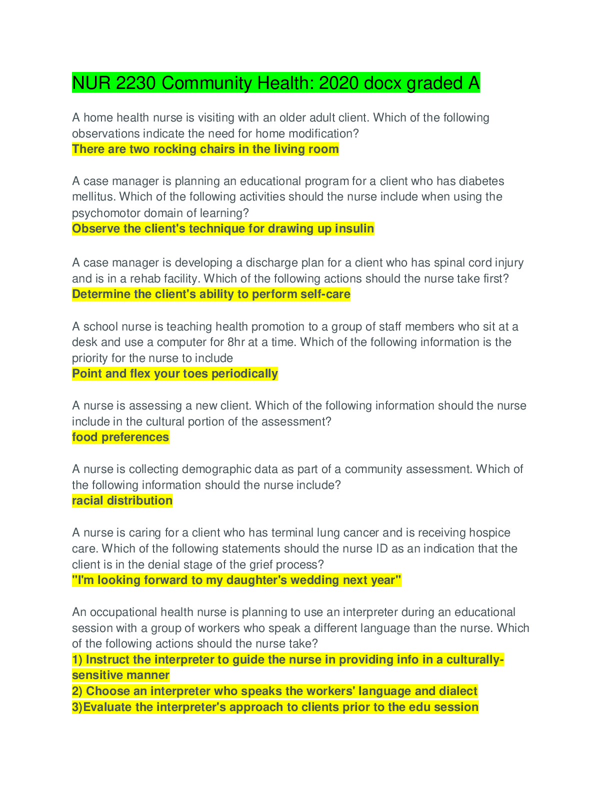 Preview of NUR 2230 Community Health: chapter A and B 2020 docx graded A (WALDEN UNIVERSITY)